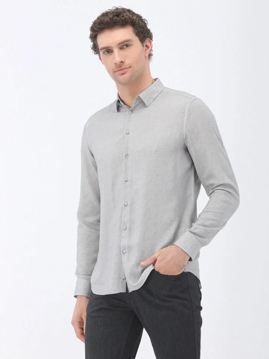 Grey Printed Regular Fit Weaving Casual Shirt - 1