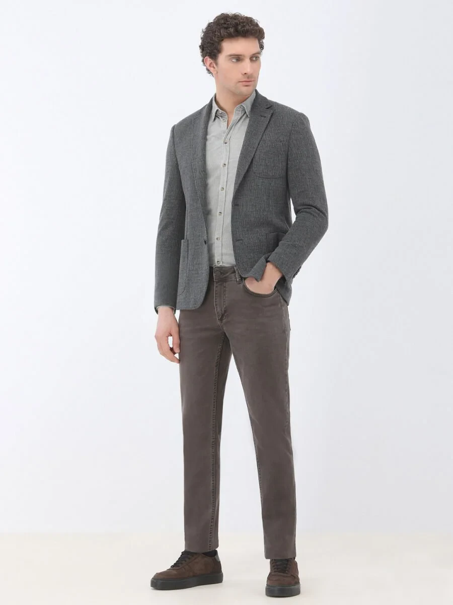 Grey Ribbed Regular Fit Weaving Casual 100% Cotton Shirt - 3