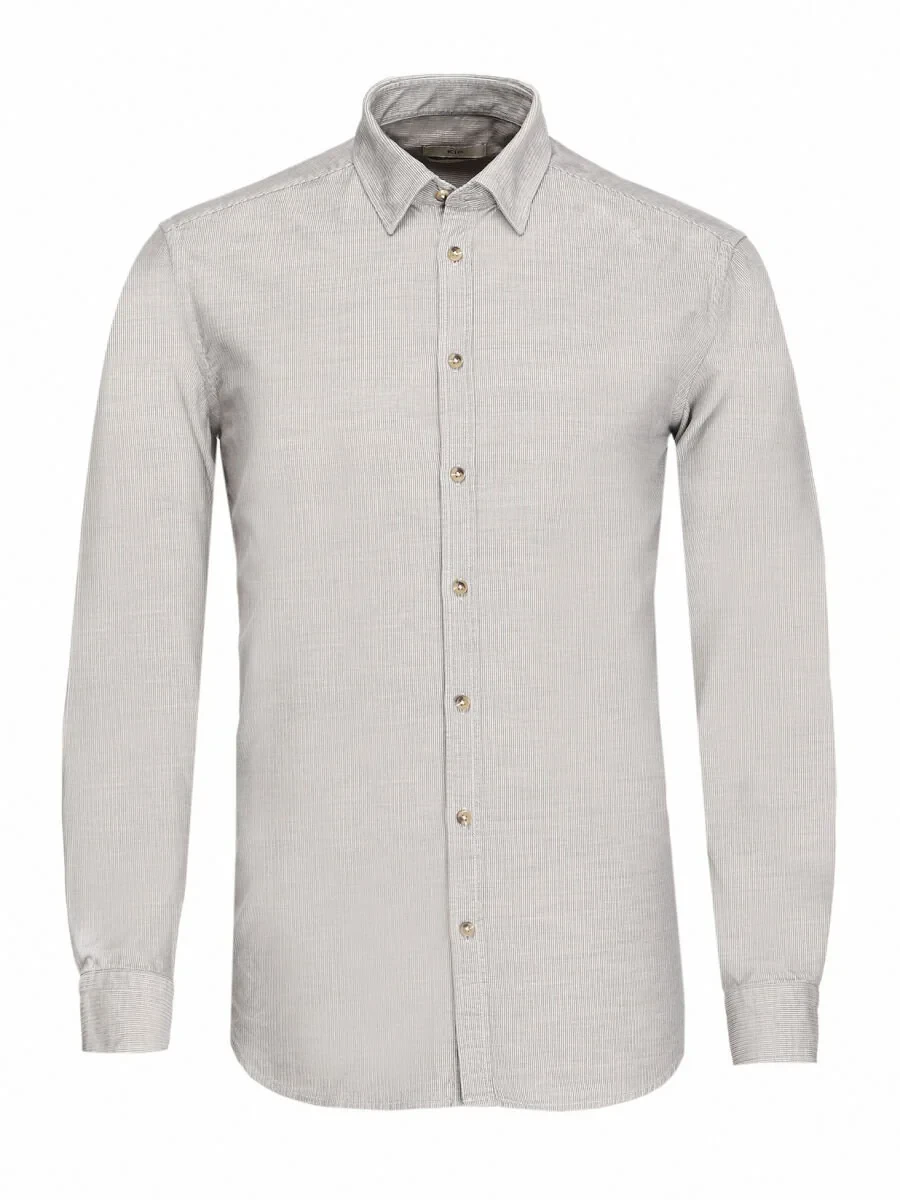 Grey Ribbed Regular Fit Weaving Casual 100% Cotton Shirt - 6