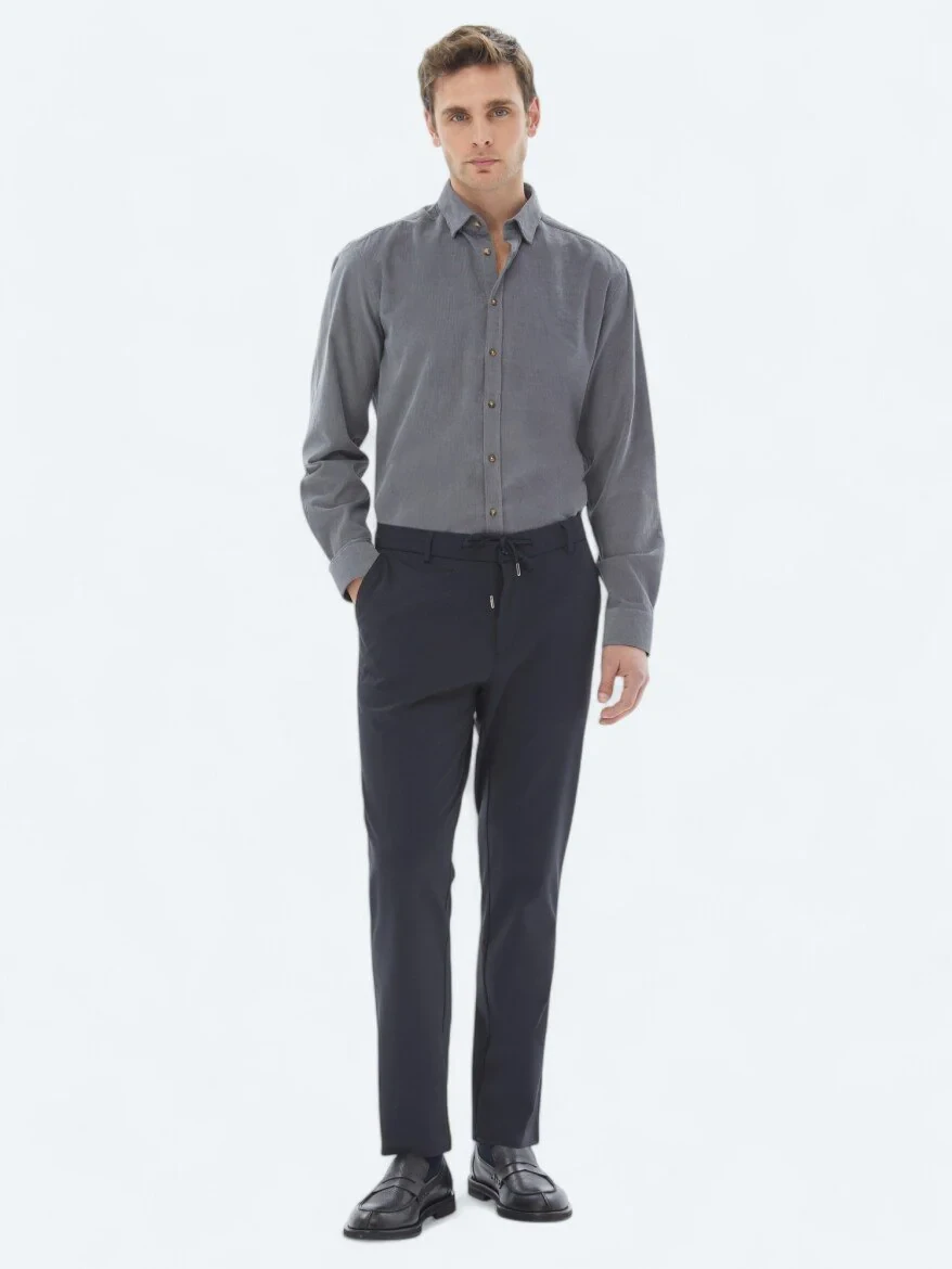 Grey Ribbed Regular Fit Weaving Casual 100% Cotton Shirt - 3