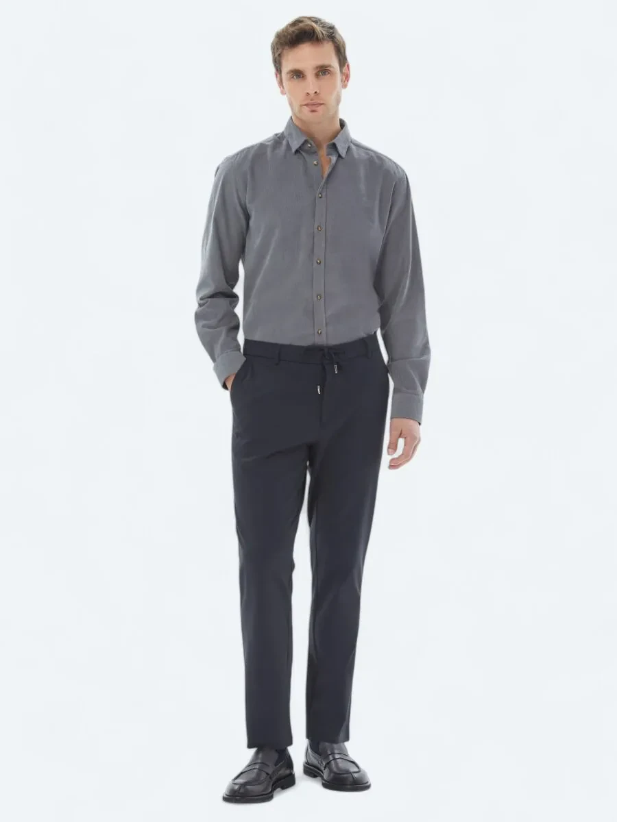 Grey Ribbed Regular Fit Weaving Casual 100% Cotton Shirt - 3