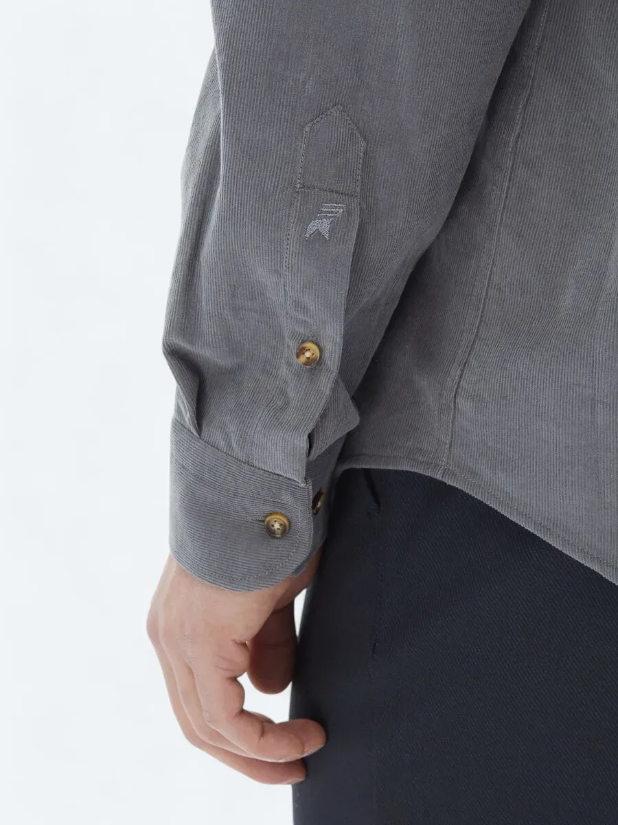 Grey Ribbed Regular Fit Weaving Casual 100% Cotton Shirt - 5