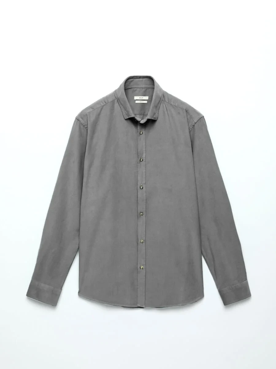 Grey Ribbed Regular Fit Weaving Casual 100% Cotton Shirt - 7