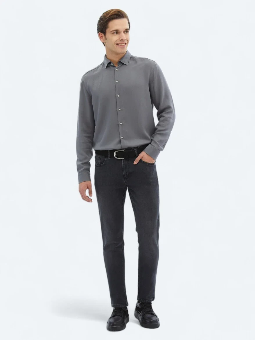Grey Ribbed Regular Fit Weaving Casual Shirt - 2