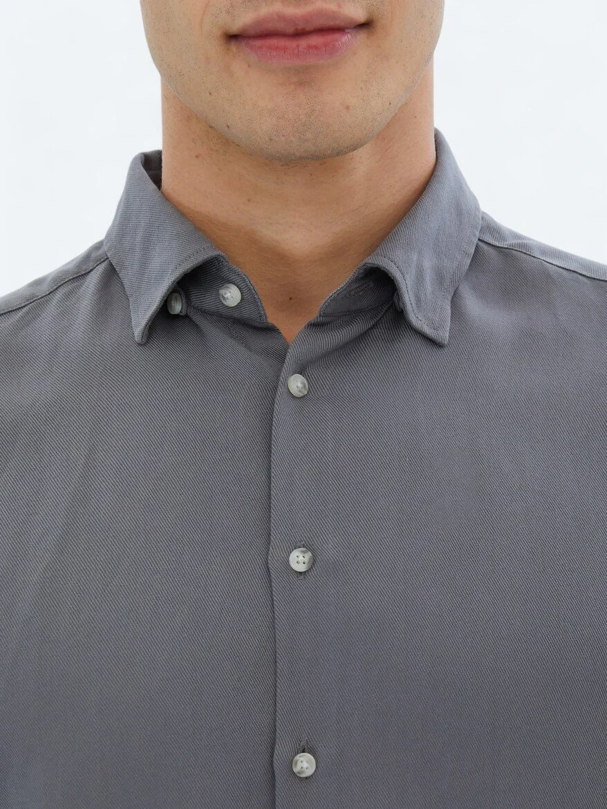 Grey Ribbed Regular Fit Weaving Casual Shirt 