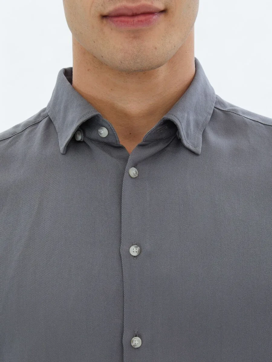 Grey Ribbed Regular Fit Weaving Casual Shirt - 4
