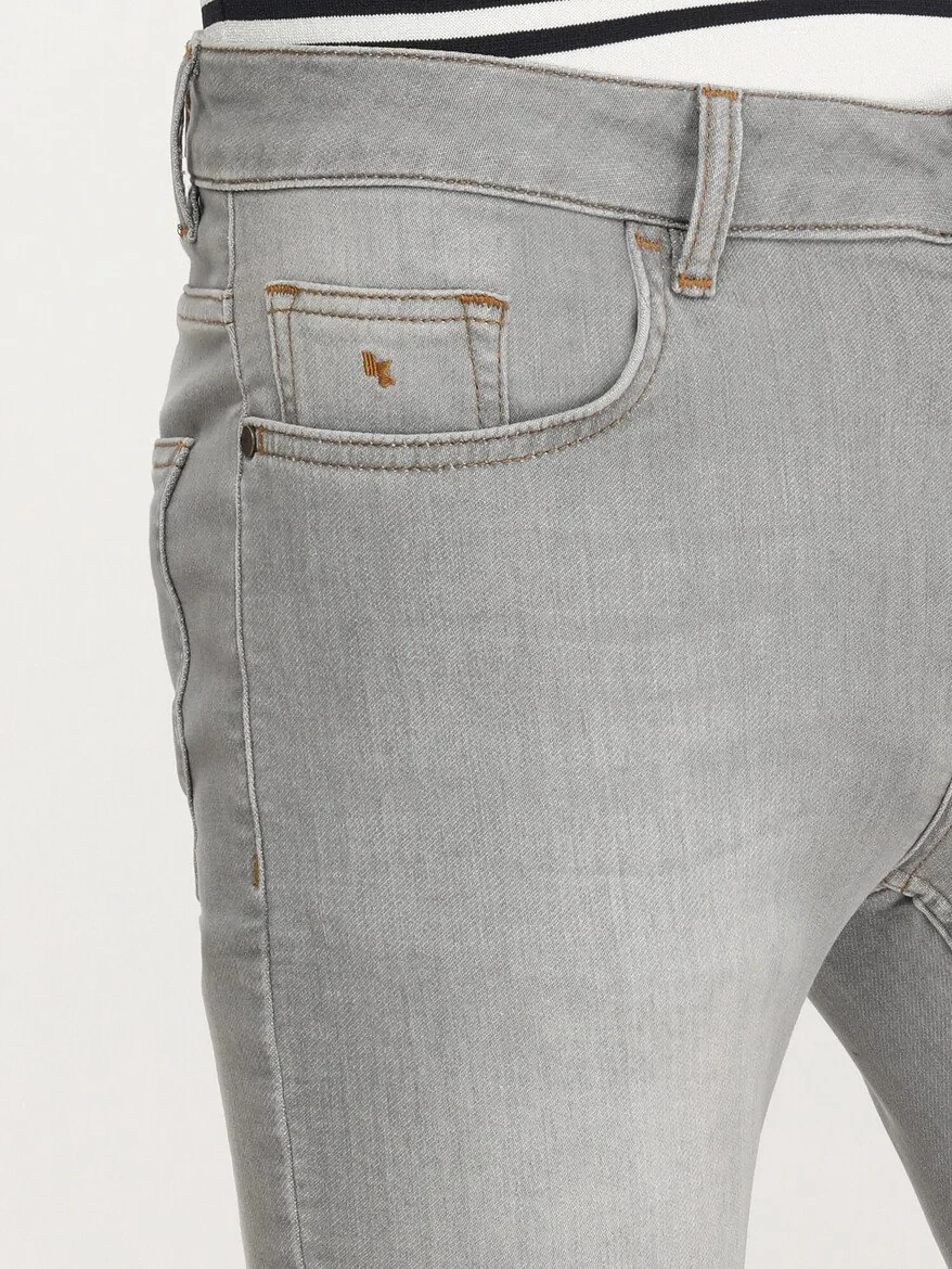 Grey Slim Fit Denim Cotton Blended Trousers - 3