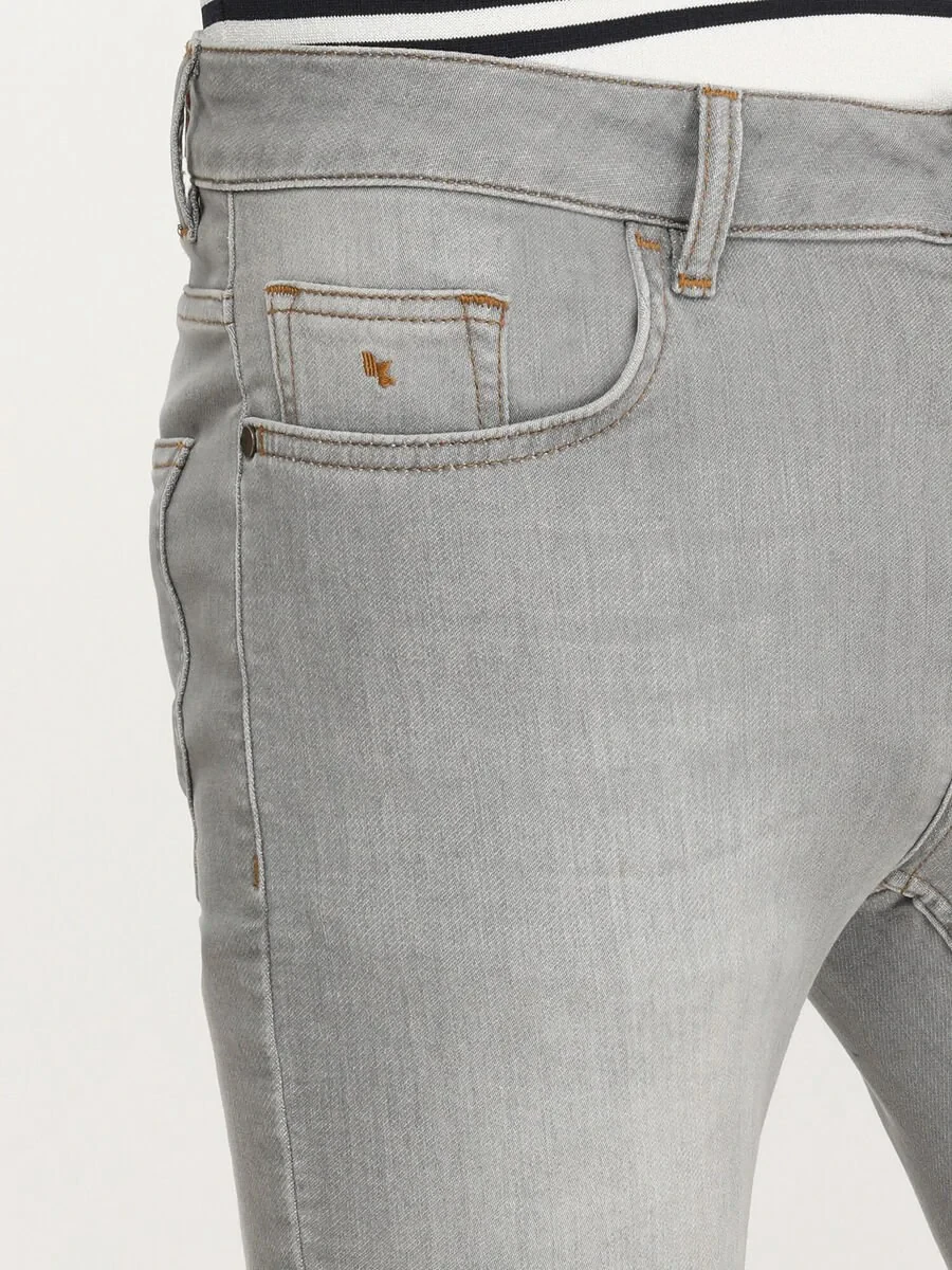 Grey Slim Fit Denim Cotton Blended Trousers - 3
