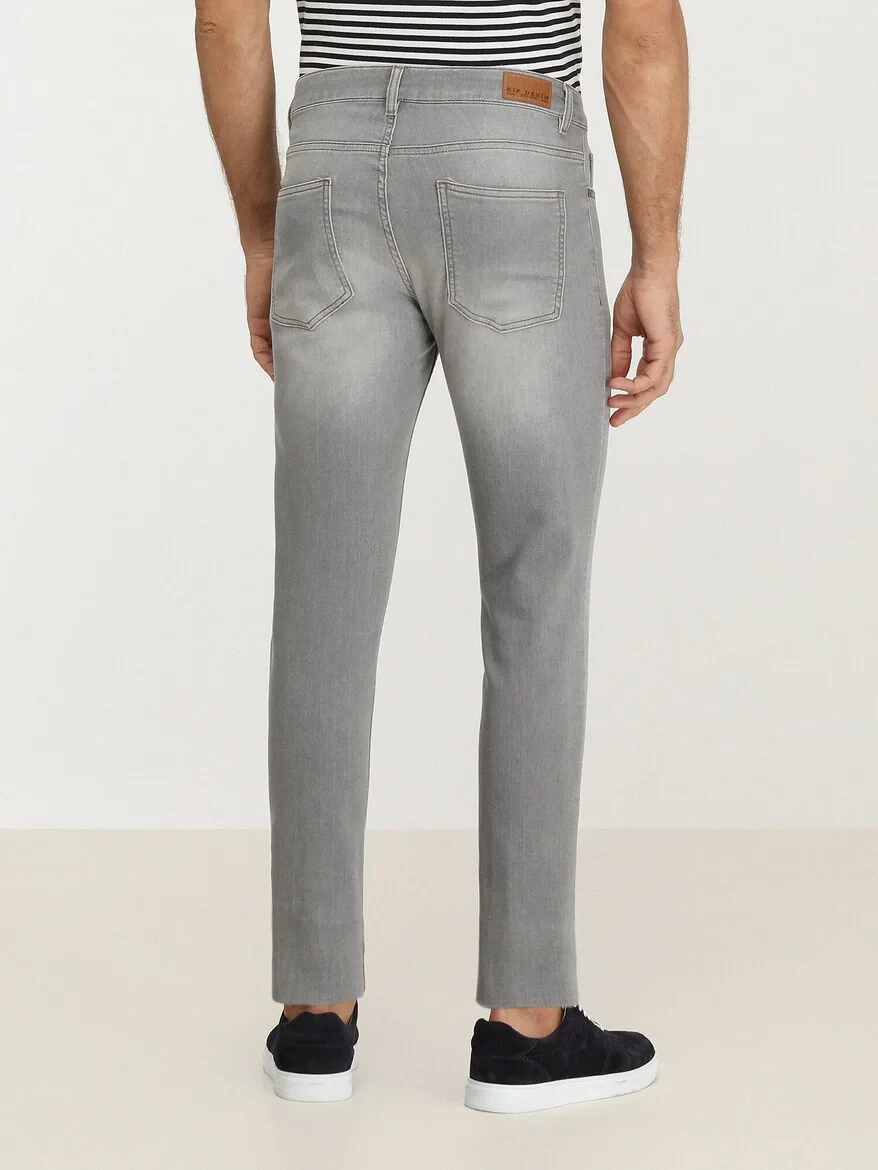 Grey Slim Fit Denim Cotton Blended Trousers - 4