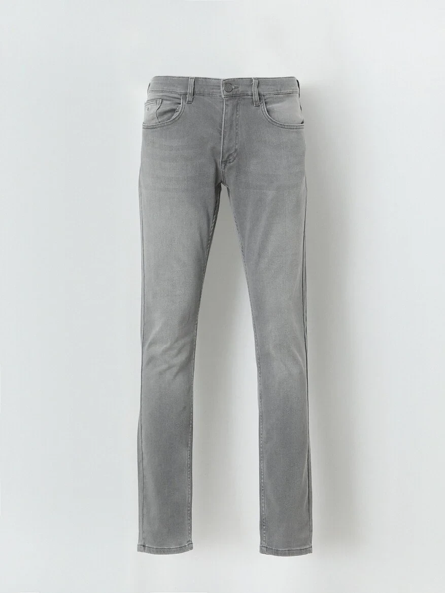 Grey Slim Fit Denim Cotton Blended Trousers - 5