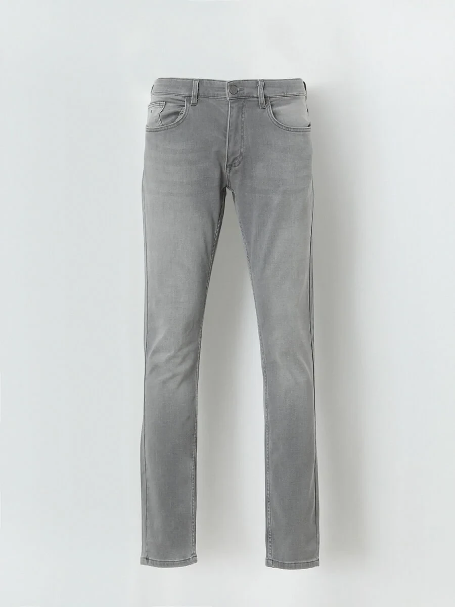 Grey Slim Fit Denim Cotton Blended Trousers - 5