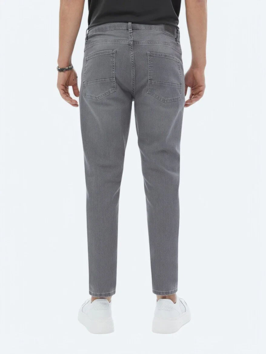 Grey Slim Fit Denim Cotton Blended Trousers 