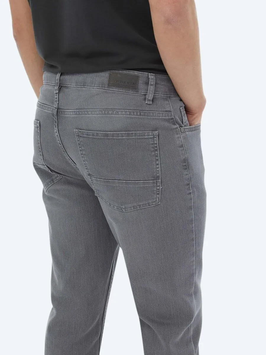 Grey Slim Fit Denim Cotton Blended Trousers - 5