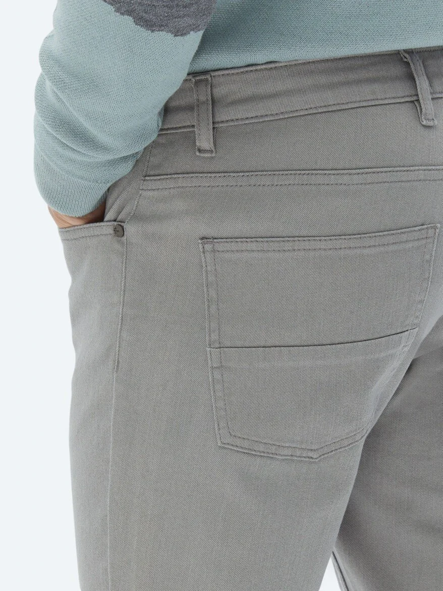 Grey Slim Fit Denim Cotton Blended Trousers - 4