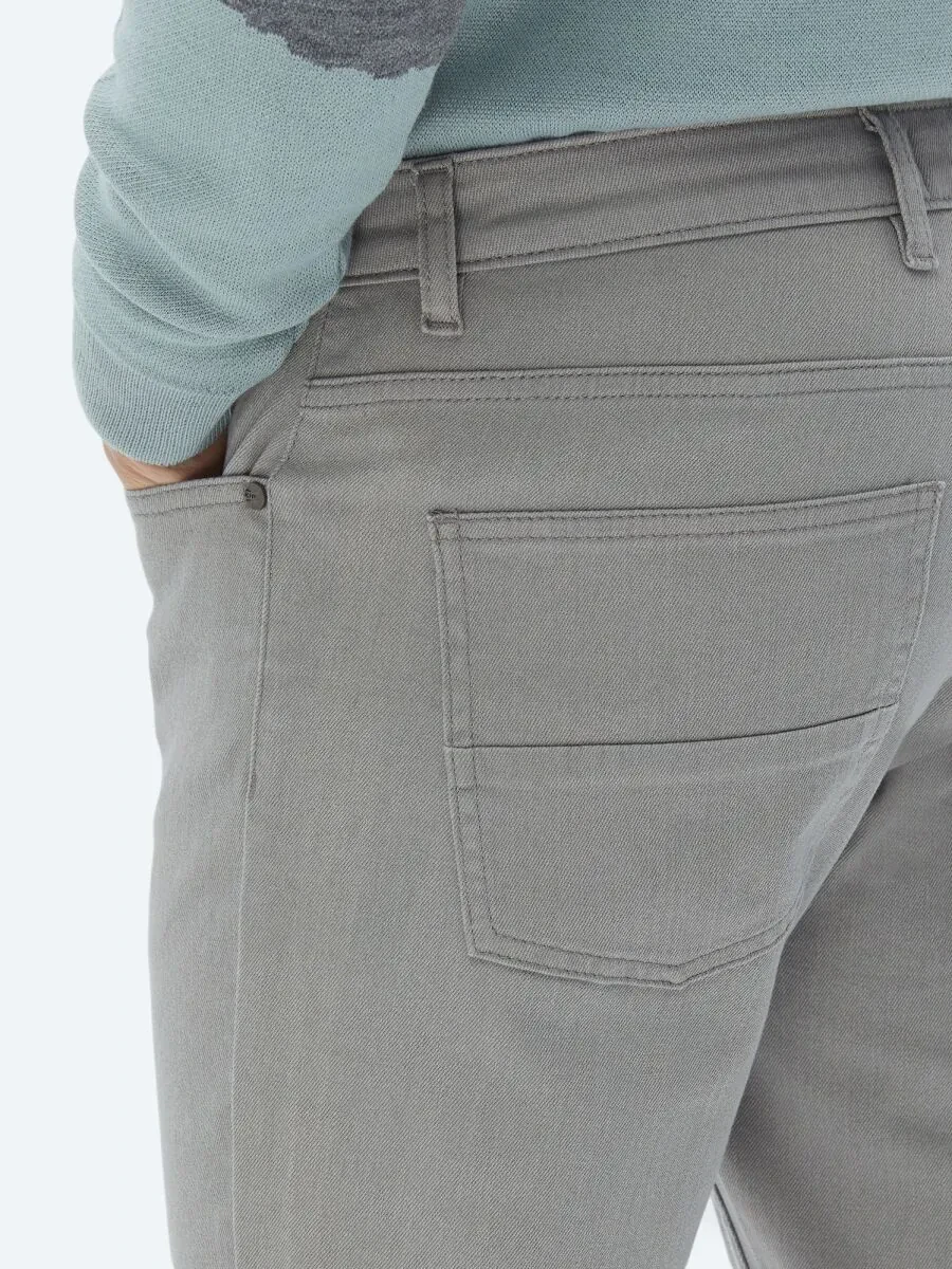 Grey Slim Fit Denim Cotton Blended Trousers - 4