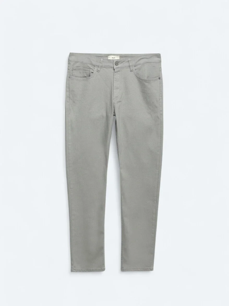 Grey Slim Fit Denim Cotton Blended Trousers - 6