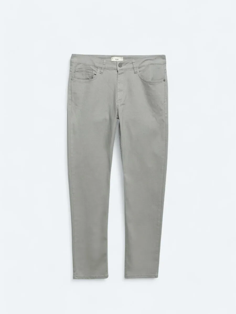 Grey Slim Fit Denim Cotton Blended Trousers - 6