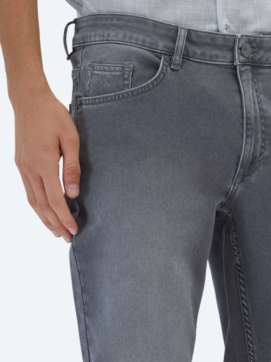 Grey Slim Fit Denim Cotton Blended Trousers - 3
