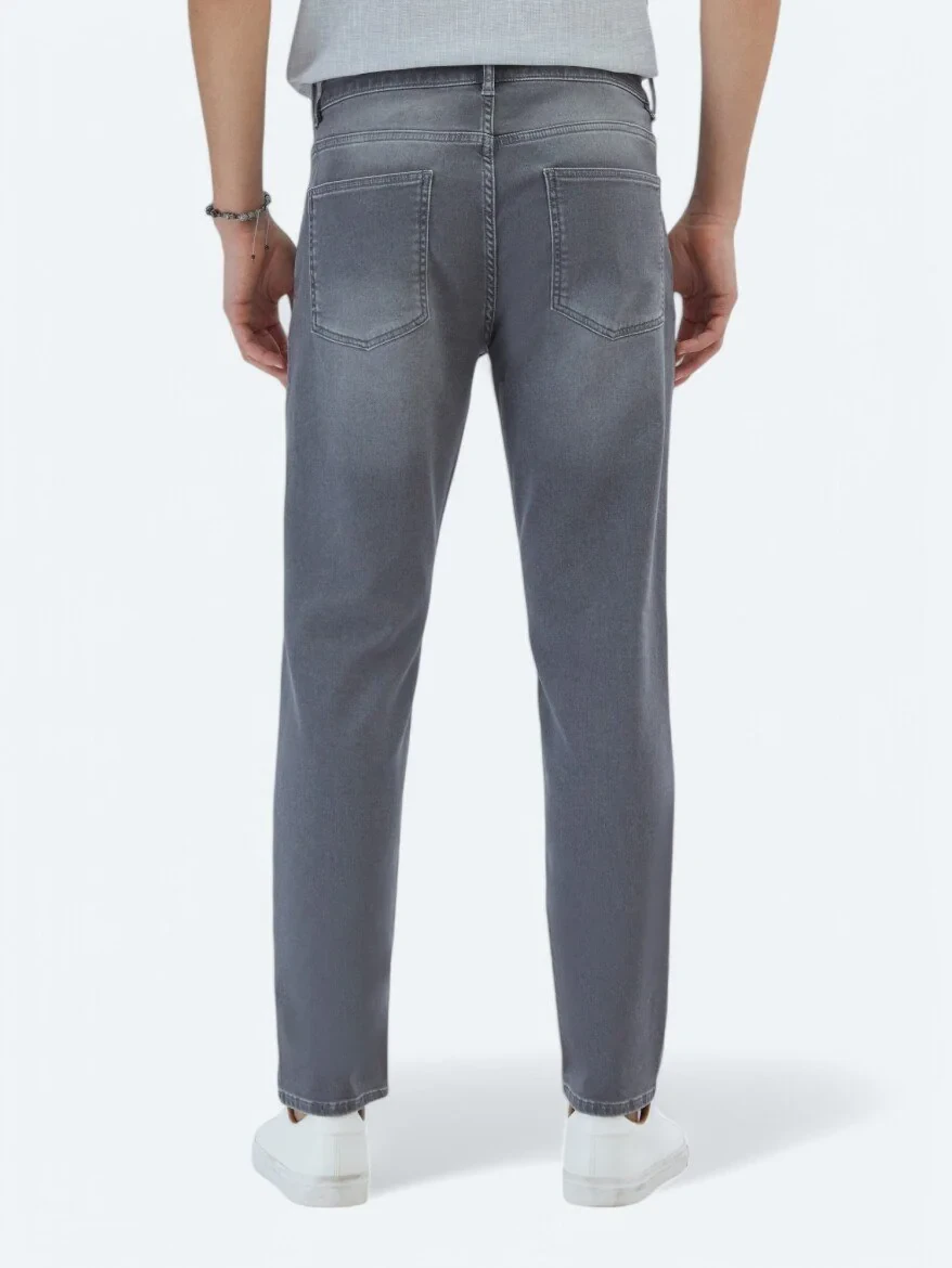 Grey Slim Fit Denim Cotton Blended Trousers - 4