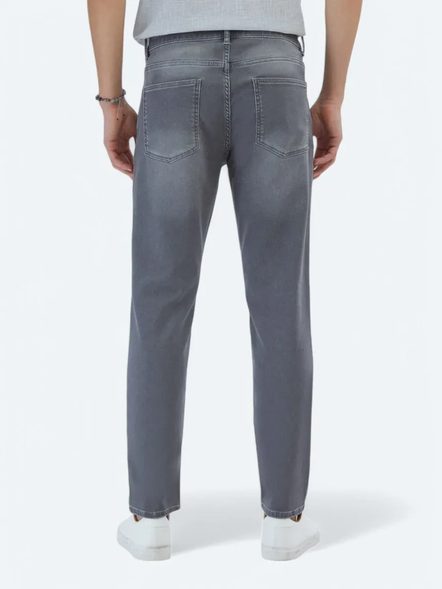 Grey Slim Fit Denim Cotton Blended Trousers - 4