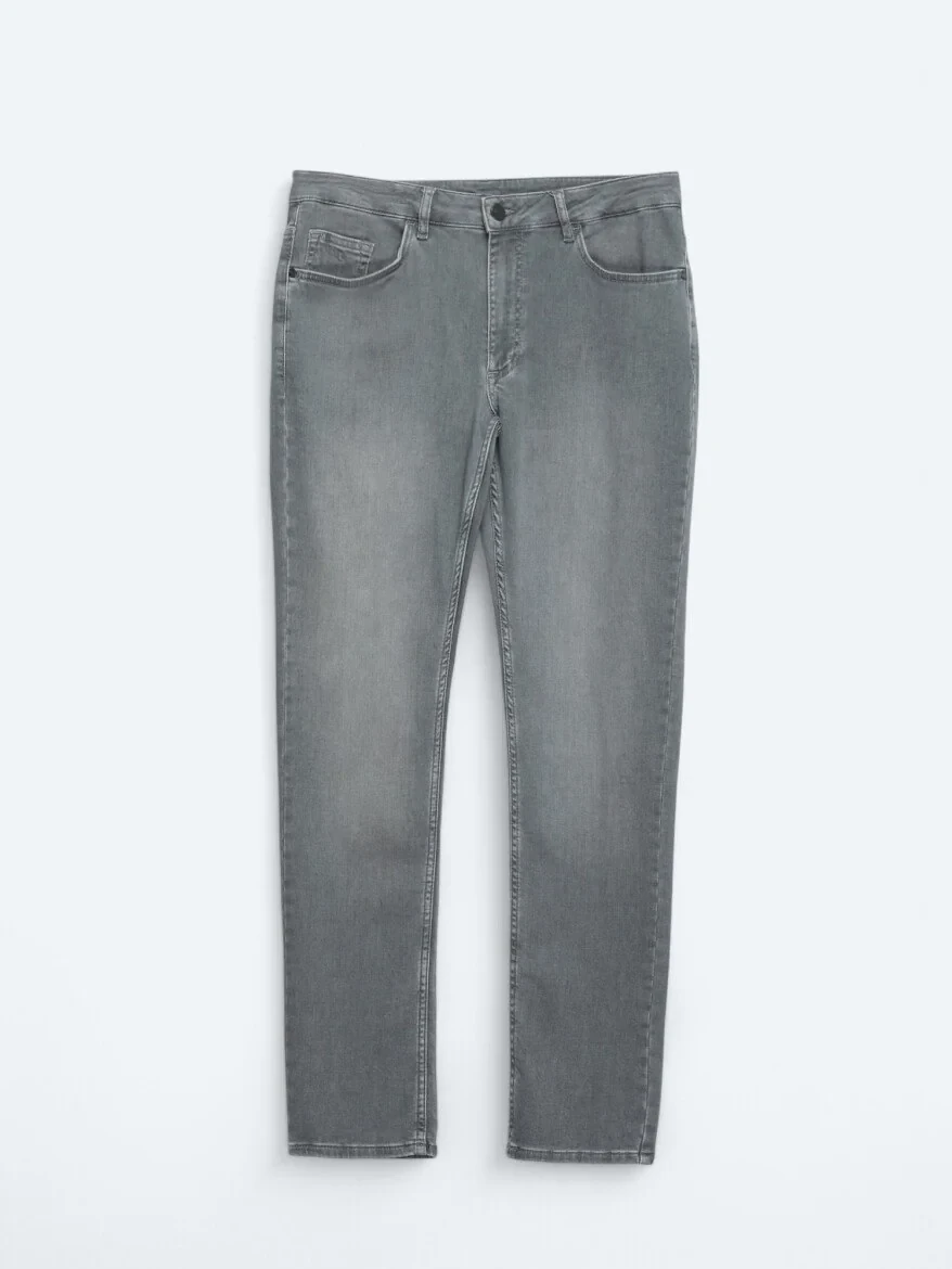 Grey Slim Fit Denim Cotton Blended Trousers - 5