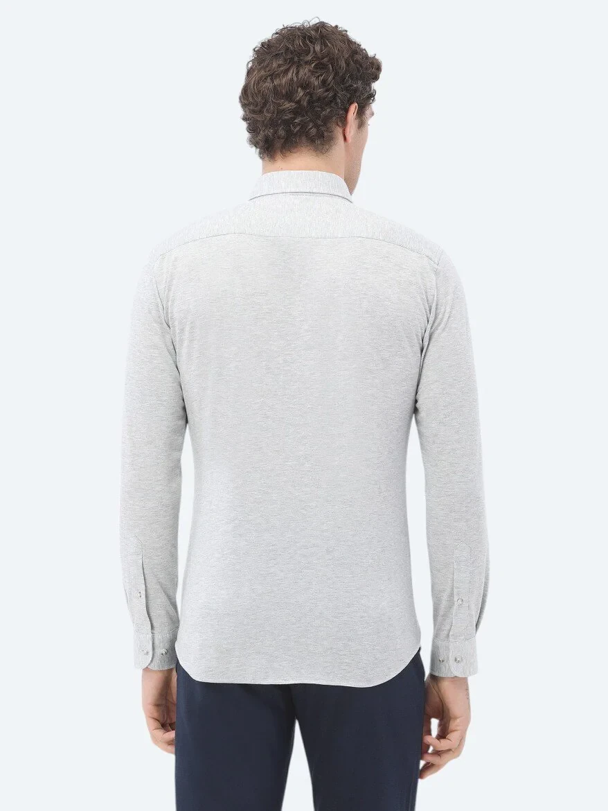 Grey Slim Fit Knitting Casual 100% Cotton Shirt - 4