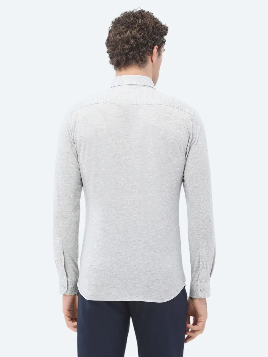 Grey Slim Fit Knitting Casual 100% Cotton Shirt - 4