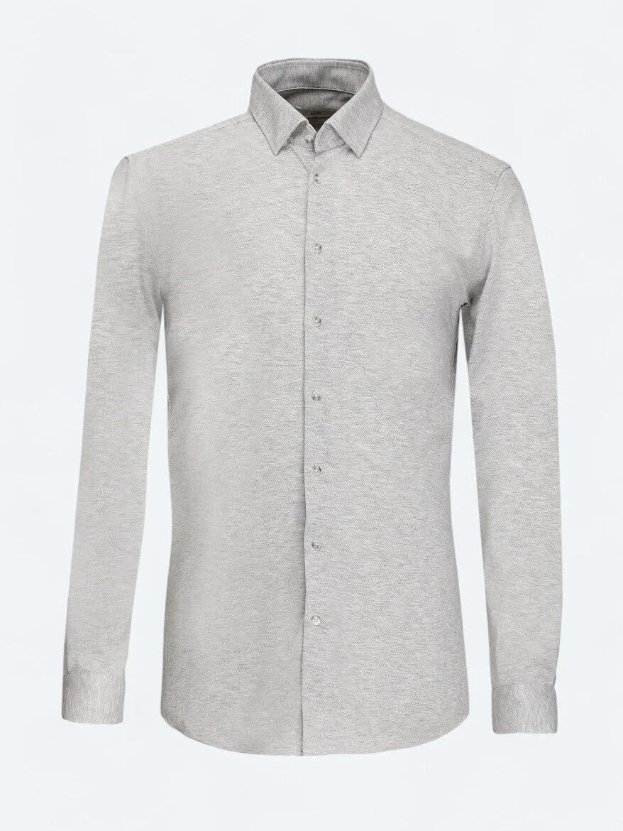 Grey Slim Fit Knitting Casual 100% Cotton Shirt - 5