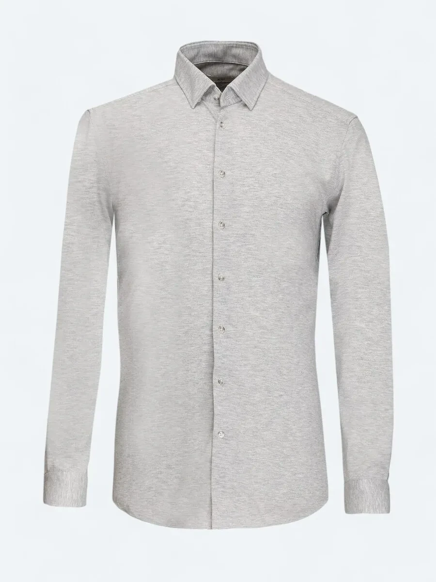Grey Slim Fit Knitting Casual 100% Cotton Shirt - 5