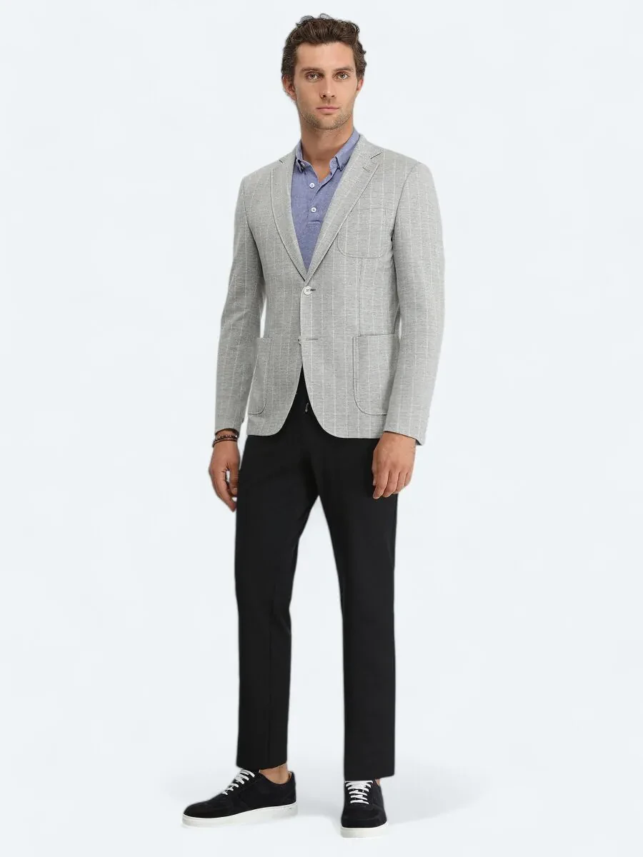 Grey Striped Modern Fit Jacket - 2