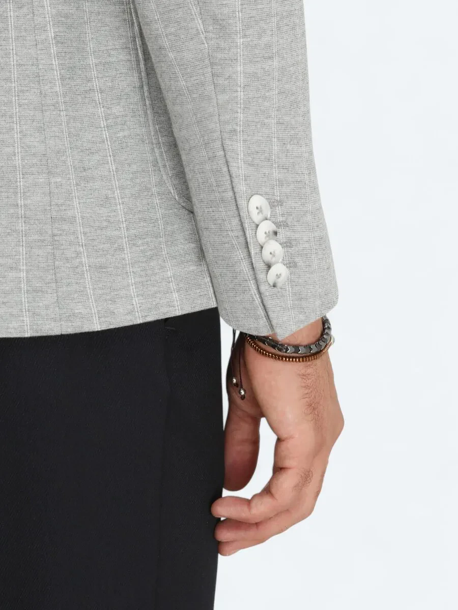 Grey Striped Modern Fit Jacket - 5