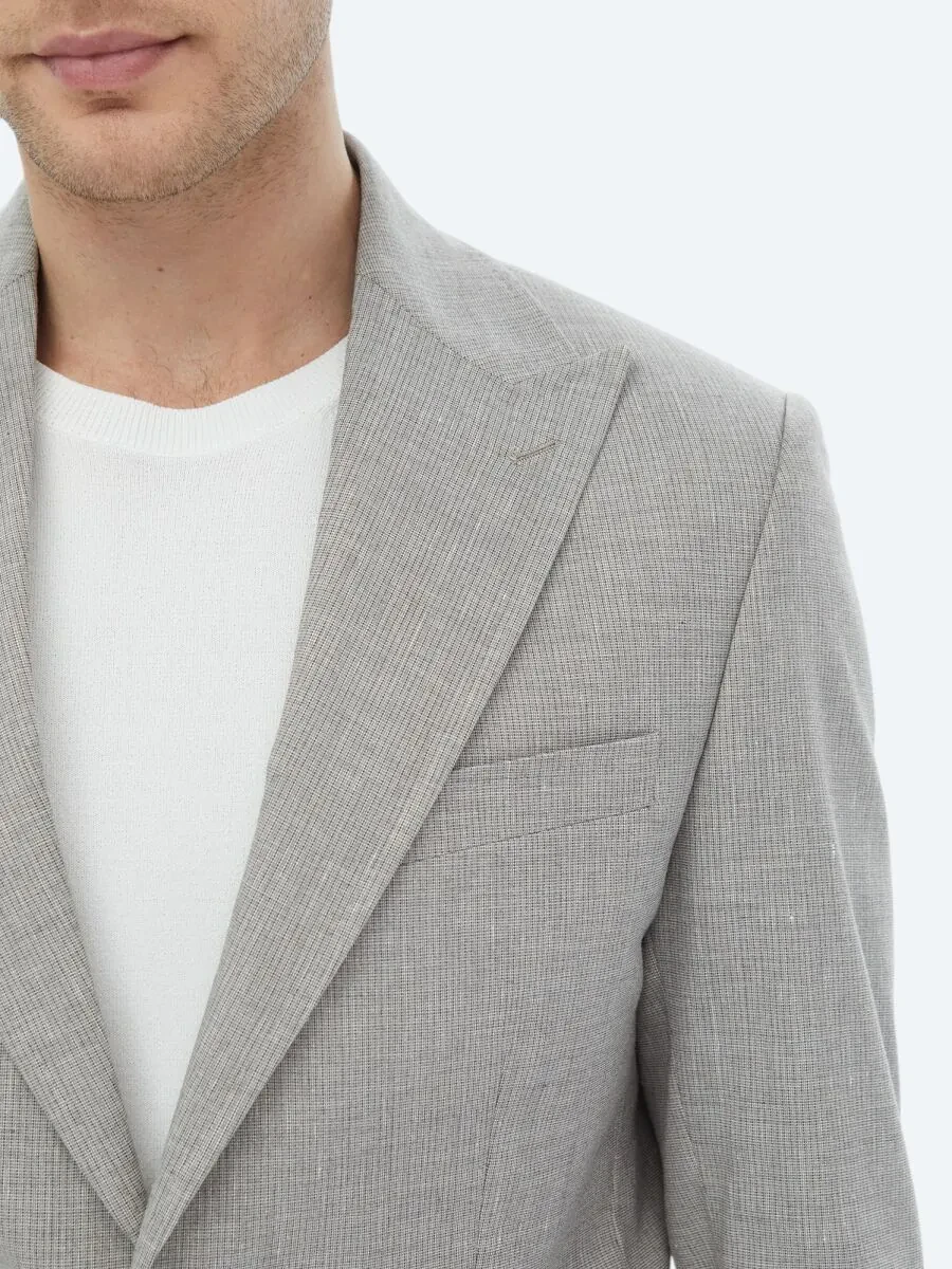 Grey Striped Modern Fit Linen Blended Suit - 6
