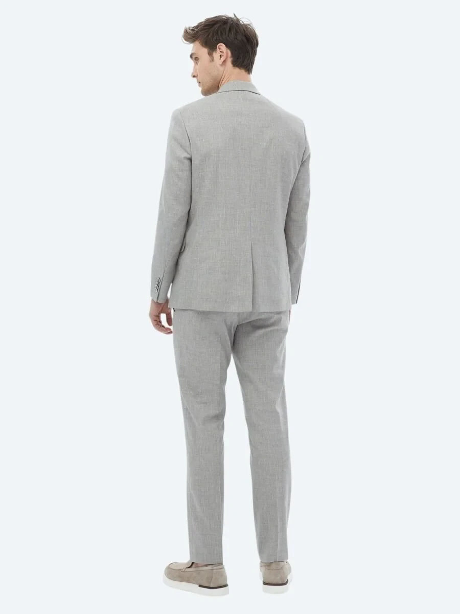 Grey Striped Modern Fit Linen Blended Suit - 10