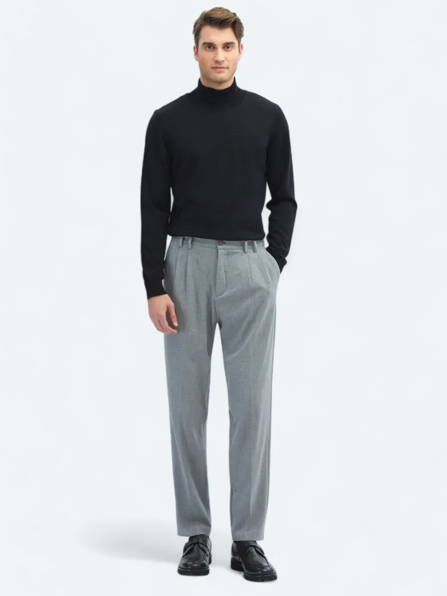 Grey Weaving Carrot Fit Casual Trousers - 1