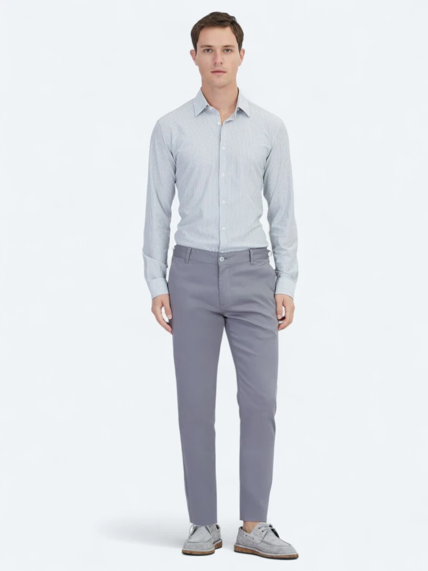 Grey Weaving Casual Cotton Blended Trousers - 1