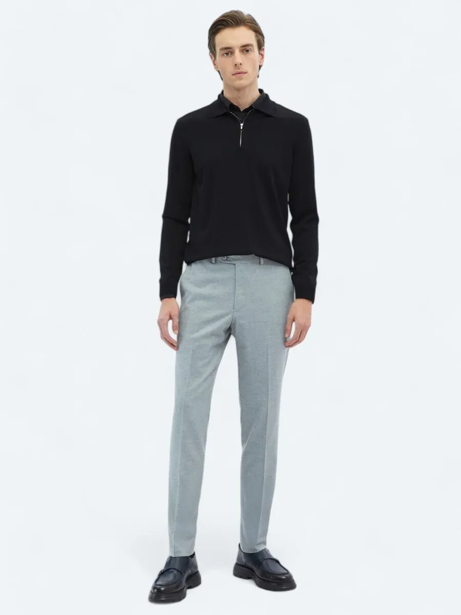 Grey Weaving Fitted Fit Classical Trousers - 1