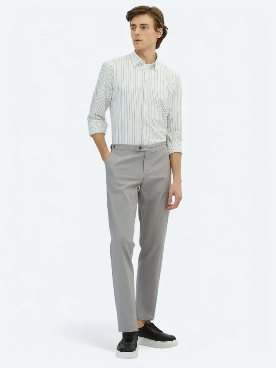 Grey Weaving Fitted Fit Smart Casual Cotton Blended Trousers - 1