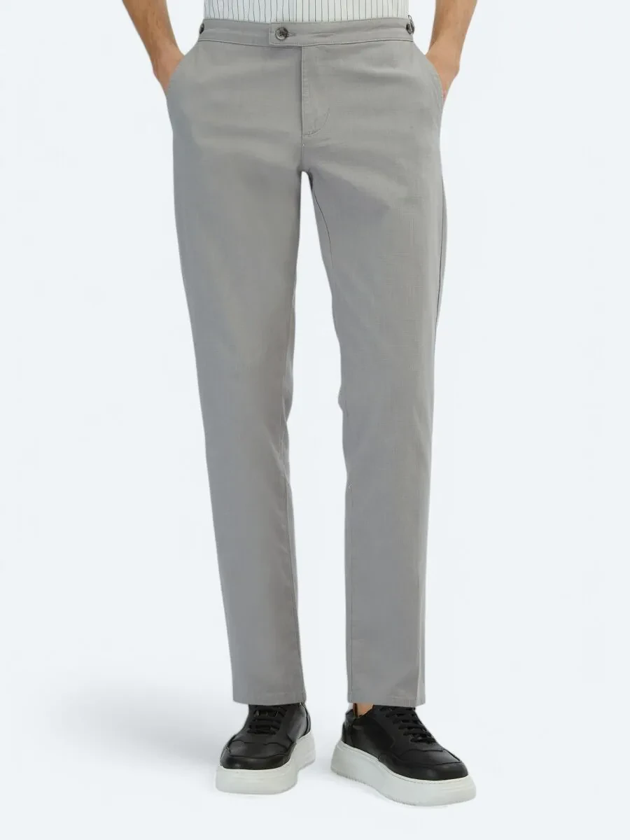 Grey Weaving Fitted Fit Smart Casual Cotton Blended Trousers - 2