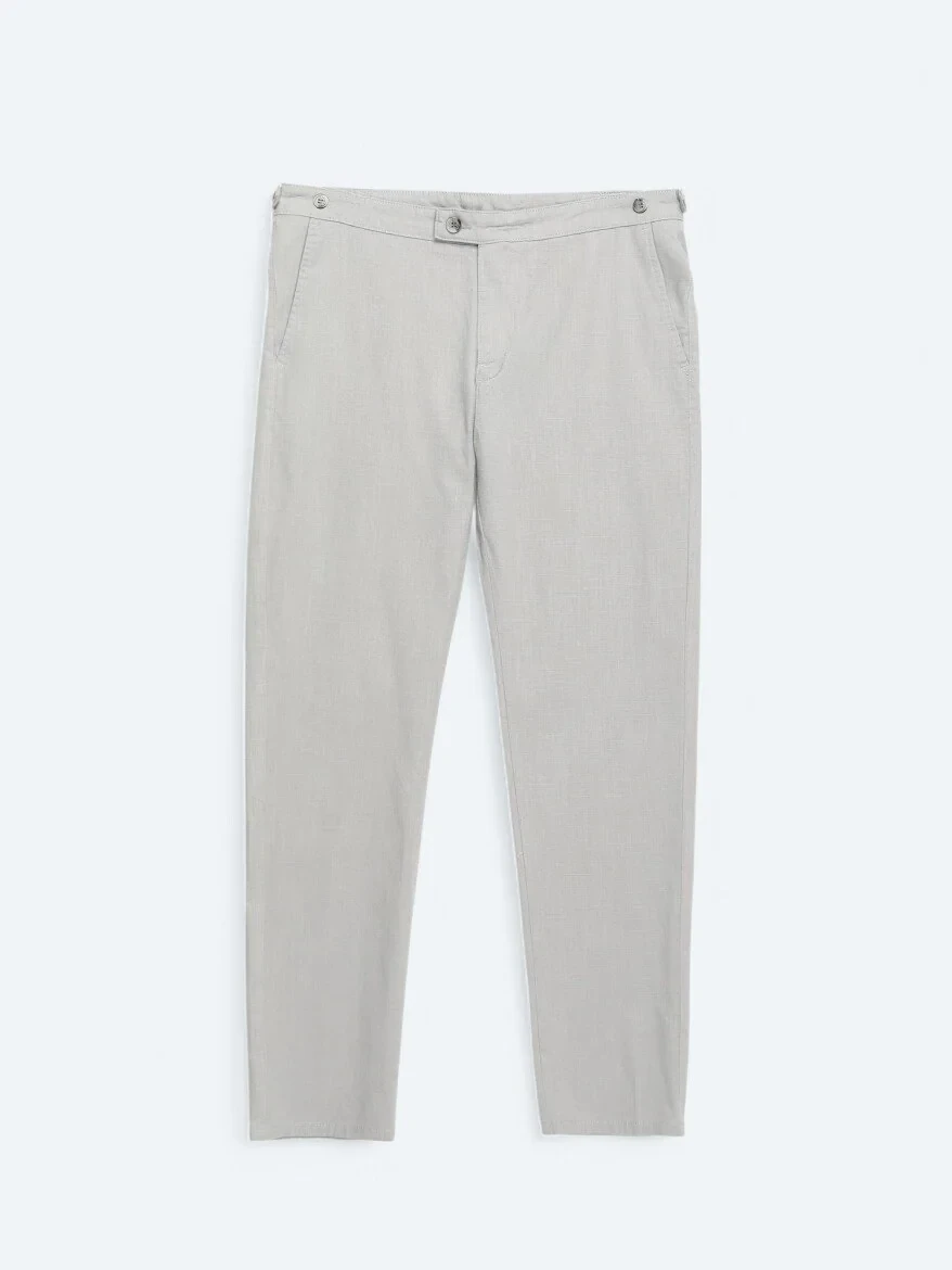 Grey Weaving Fitted Fit Smart Casual Cotton Blended Trousers - 6