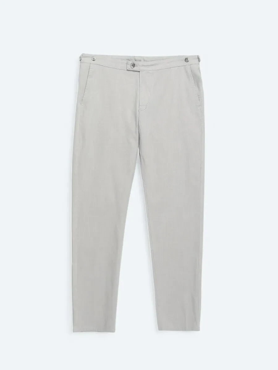 Grey Weaving Fitted Fit Smart Casual Cotton Blended Trousers - 6