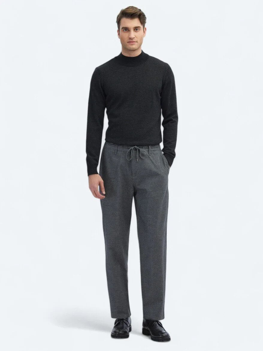 Grey Weaving Jogging Fit Casual Cotton Blended Trousers - 1