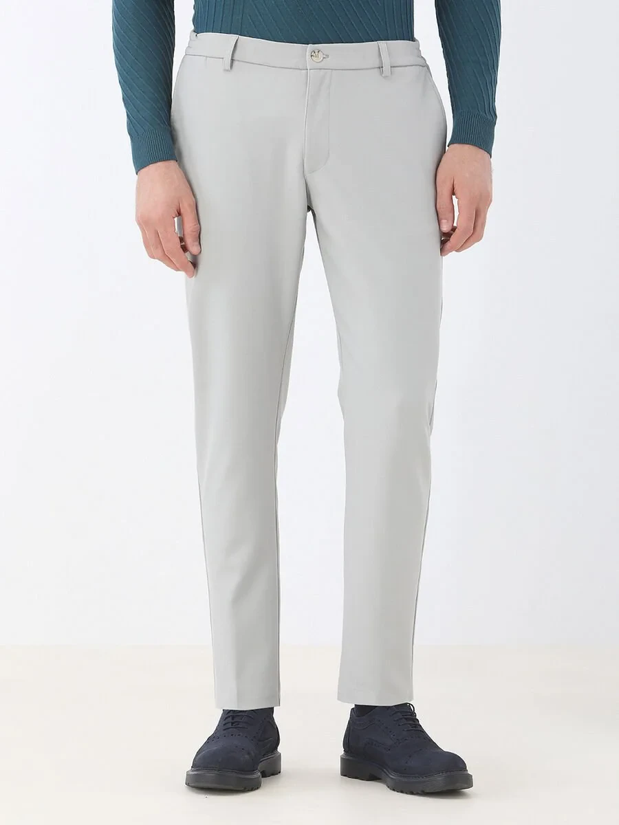 Grey Weaving Jogging Fit Casual Trousers - 1
