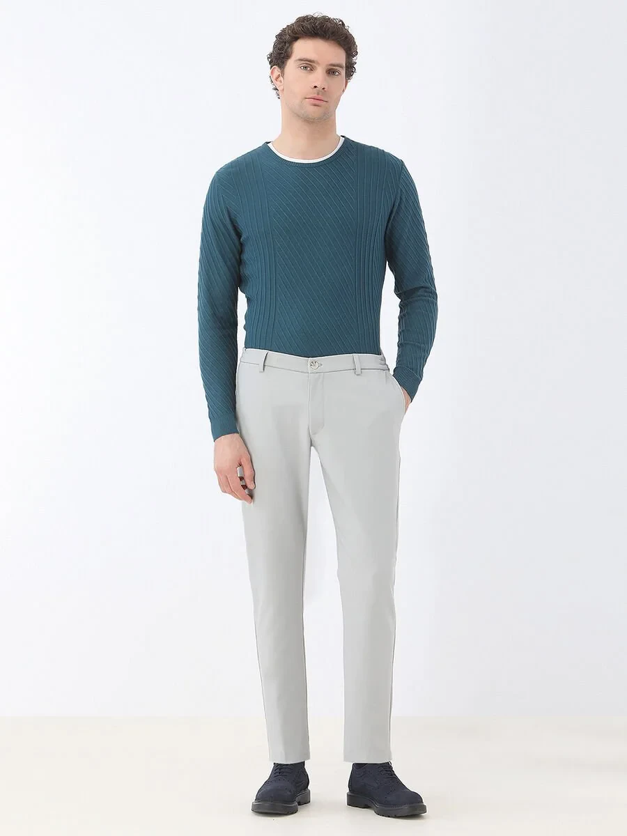 Grey Weaving Jogging Fit Casual Trousers - 2