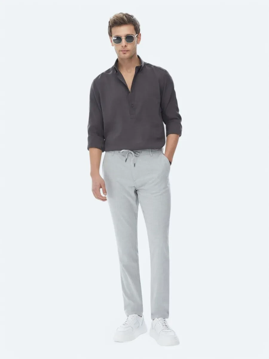 Grey Weaving Jogging Fit Casual Trousers - 1
