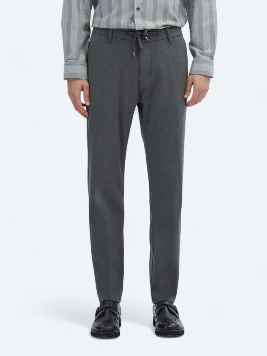 Grey Weaving Jogging Fit Casual Trousers - 2