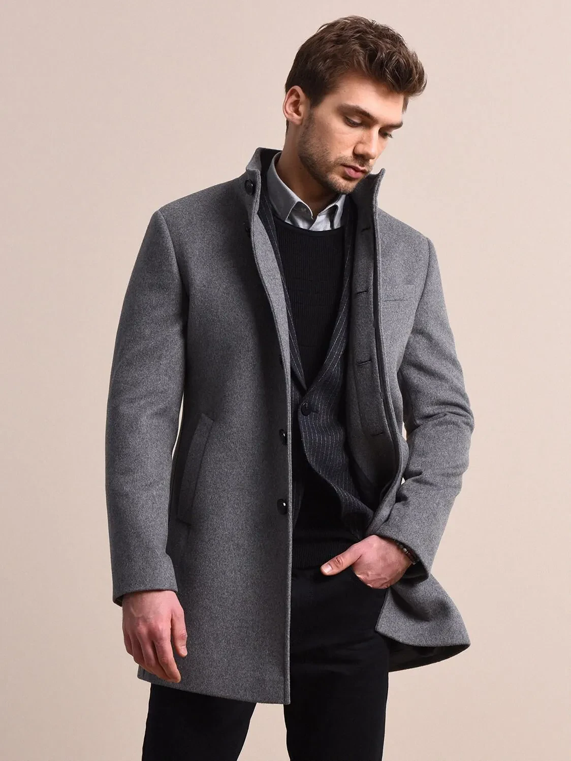 Grey Weaving Overcoat - 2