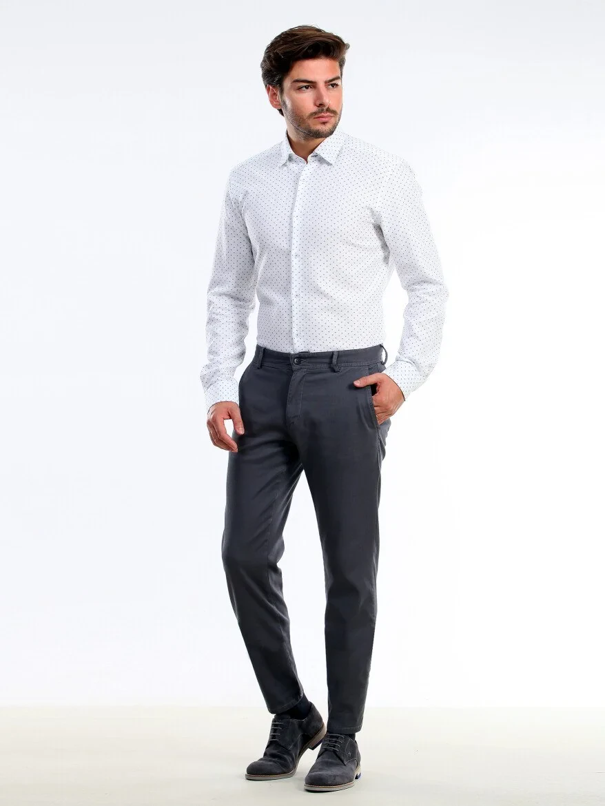 Grey Weaving Regular Fit Casual Cotton Blended Trousers - 1