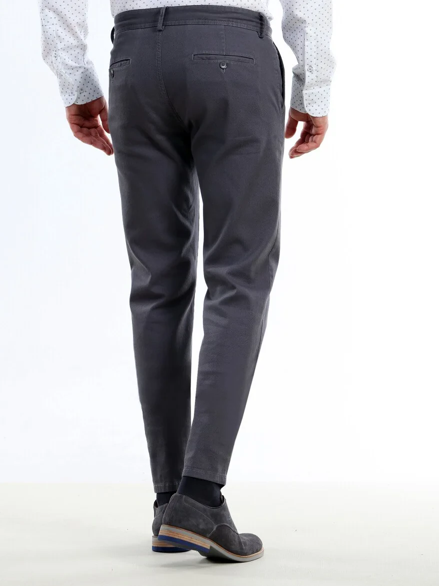 Grey Weaving Regular Fit Casual Cotton Blended Trousers - 3