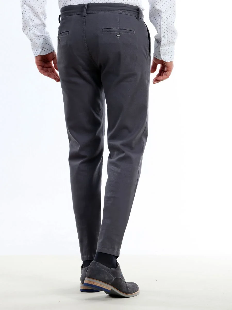 Grey Weaving Regular Fit Casual Cotton Blended Trousers - 3