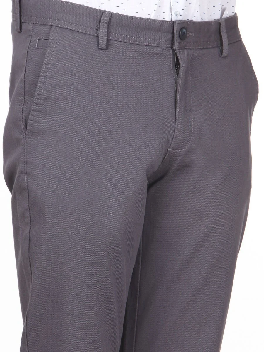 Grey Weaving Regular Fit Casual Cotton Blended Trousers - 2